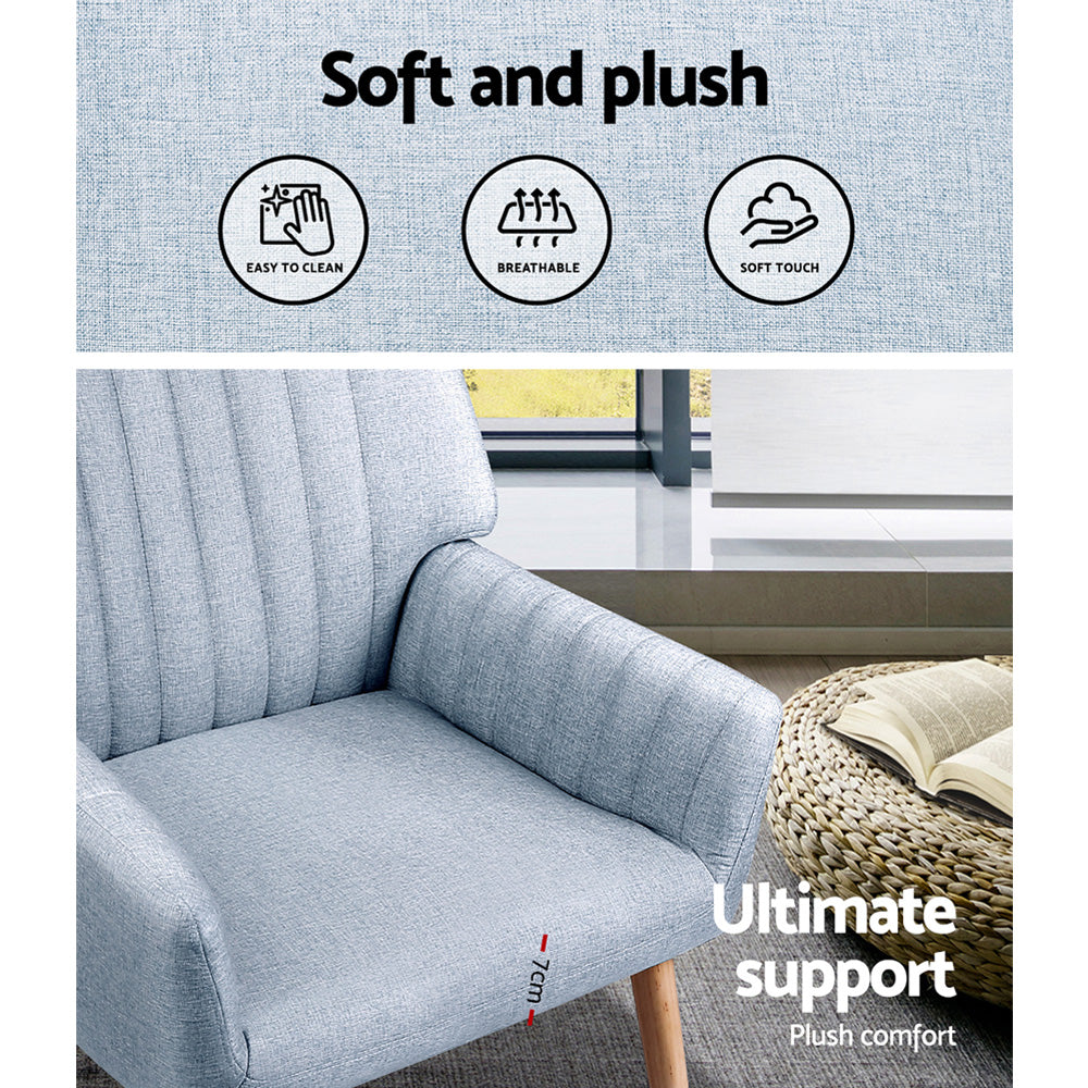 Arm Chairs & Recliners: Artiss Armchair Fabric Blue Grey Sebastini