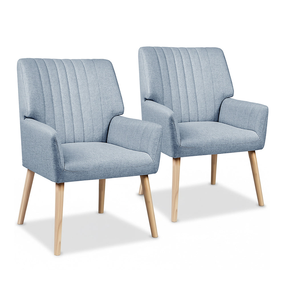 Arm Chairs & Recliners: Artiss 2X Armchair Fabric Blue Grey