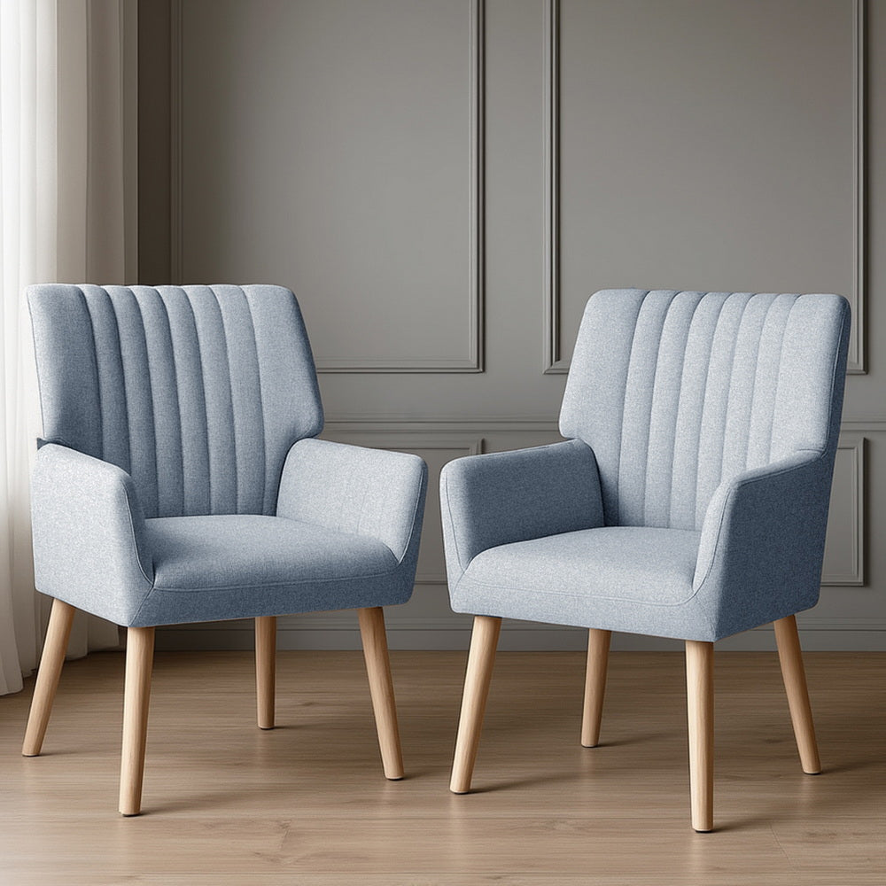Arm Chairs & Recliners: Artiss 2X Armchair Fabric Blue Grey
