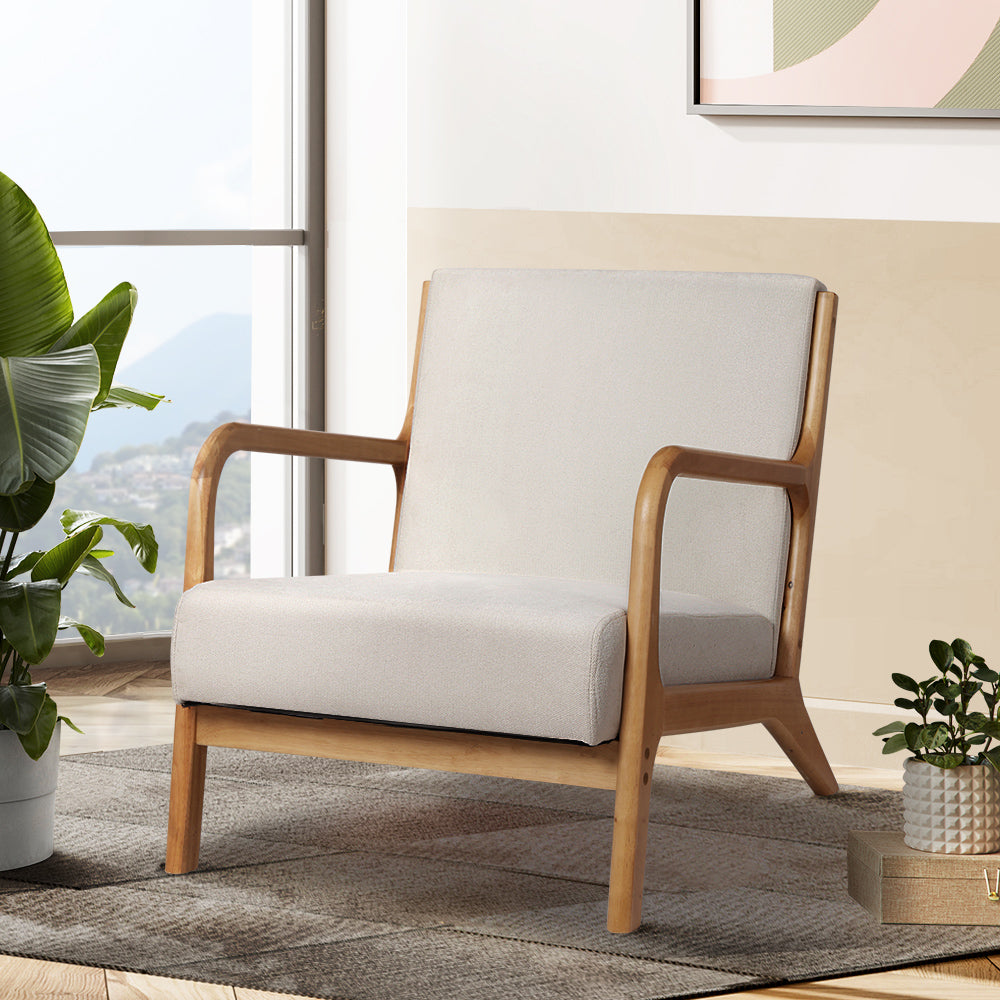 Arm Chairs & Recliners: Artiss Armchair Fabric Beige Olive
