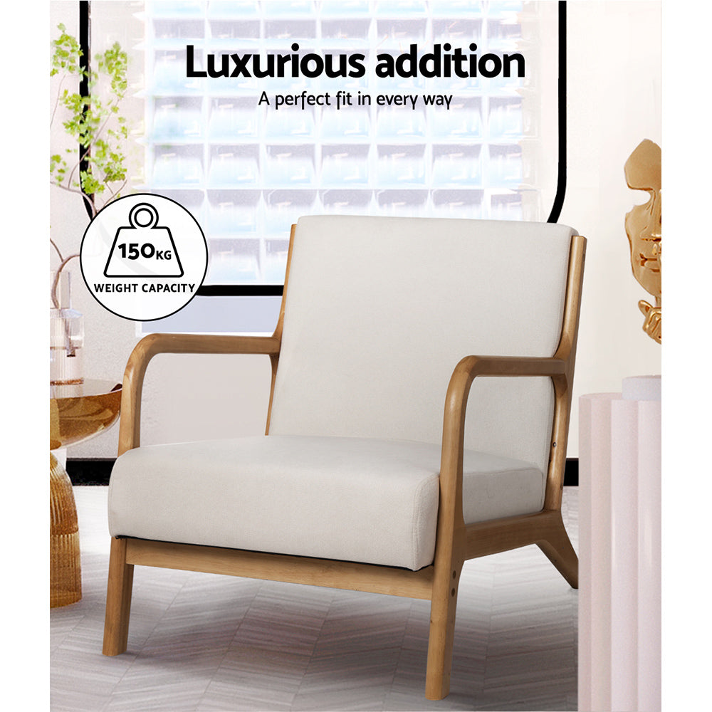Arm Chairs & Recliners: Artiss Armchair Fabric Beige Olive