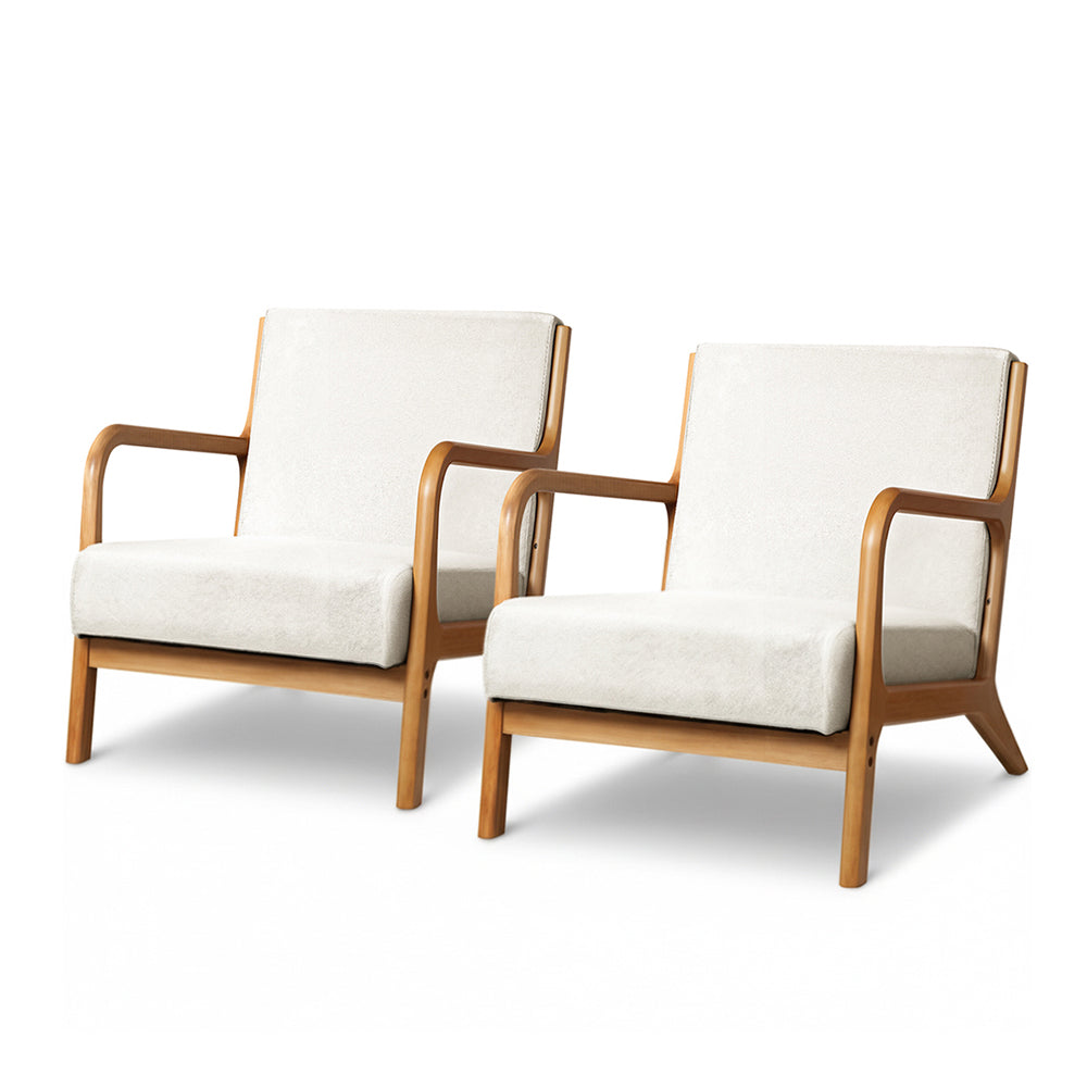 Arm Chairs & Recliners: Artiss 2X Armchair Faux Fabric Beige
