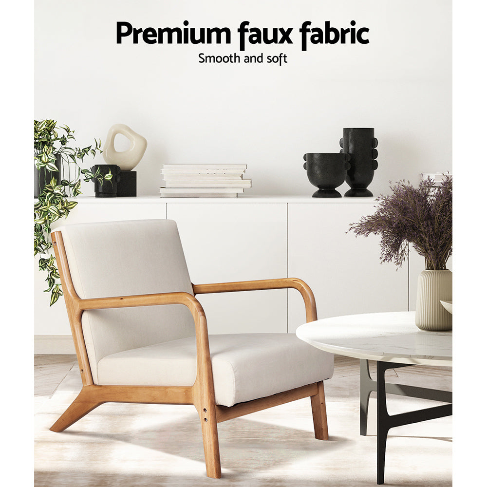 Arm Chairs & Recliners: Artiss 2X Armchair Faux Fabric Beige
