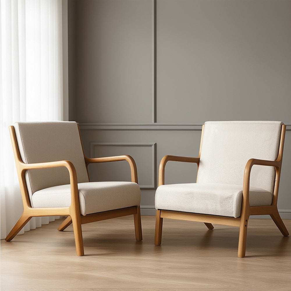 Arm Chairs & Recliners: Artiss 2X Armchair Faux Fabric Beige