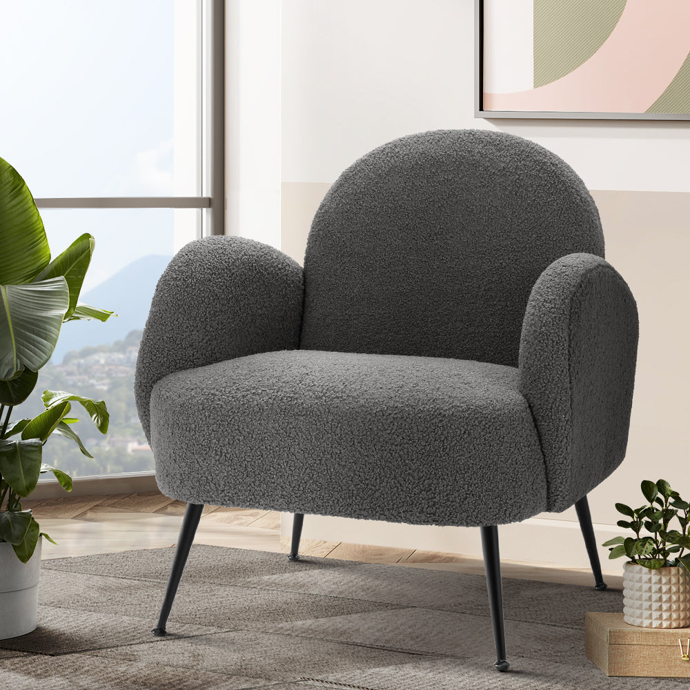 Arm Chairs & Recliners: Artiss Armchair Boucle Charcoal Hanes
