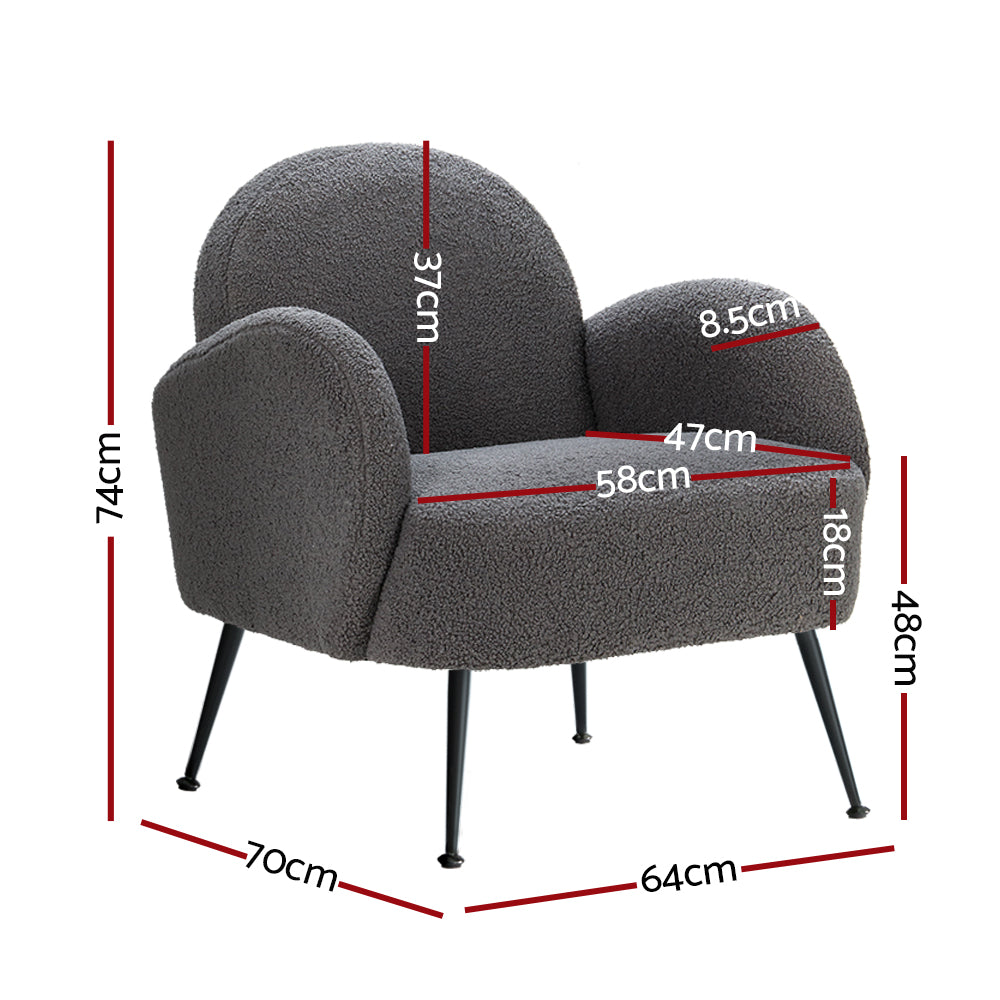 Arm Chairs & Recliners: Artiss Armchair Boucle Charcoal Hanes
