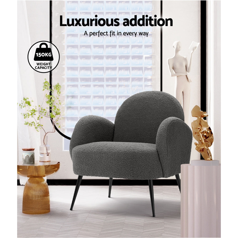 Arm Chairs & Recliners: Artiss Armchair Boucle Charcoal Hanes