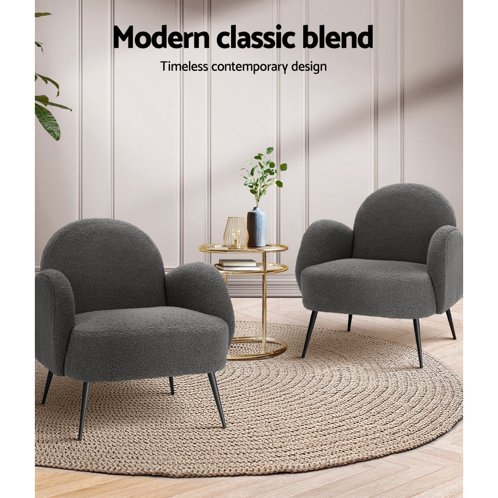 Arm Chairs & Recliners: Artiss Armchair Boucle Charcoal Hanes