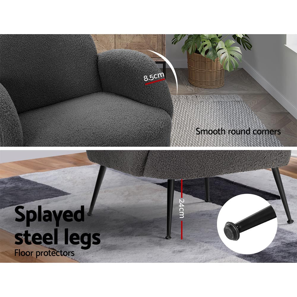 Arm Chairs & Recliners: Artiss Armchair Boucle Charcoal Hanes