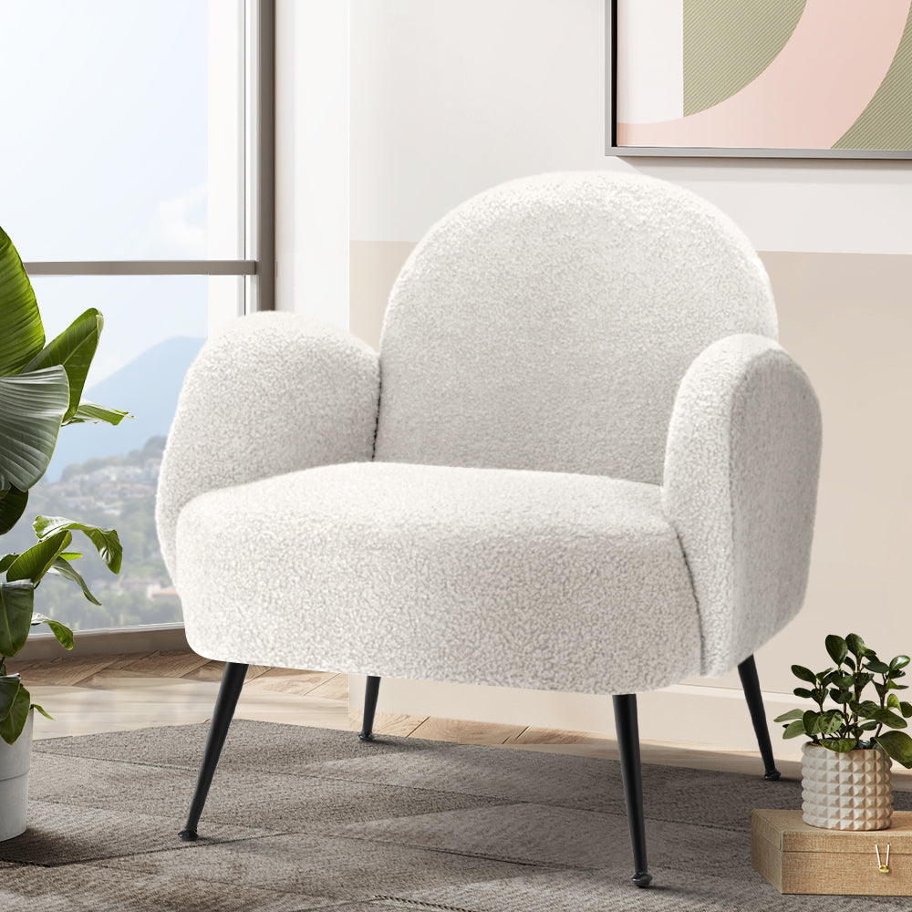 Arm Chairs & Recliners: Artiss Armchair Boucle White Hanes