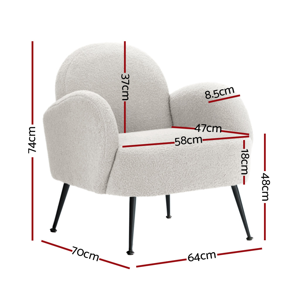 Arm Chairs & Recliners: Artiss Armchair Boucle White Hanes