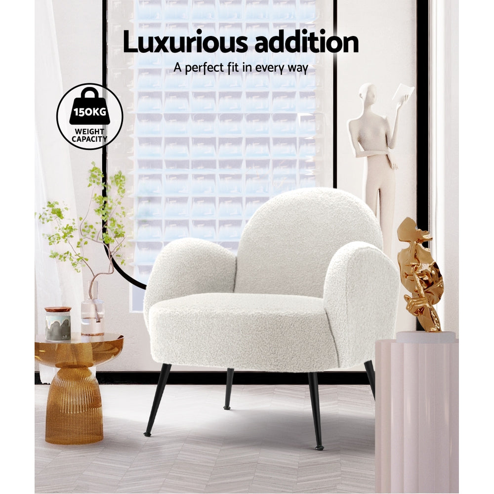 Arm Chairs & Recliners: Artiss Armchair Boucle White Hanes