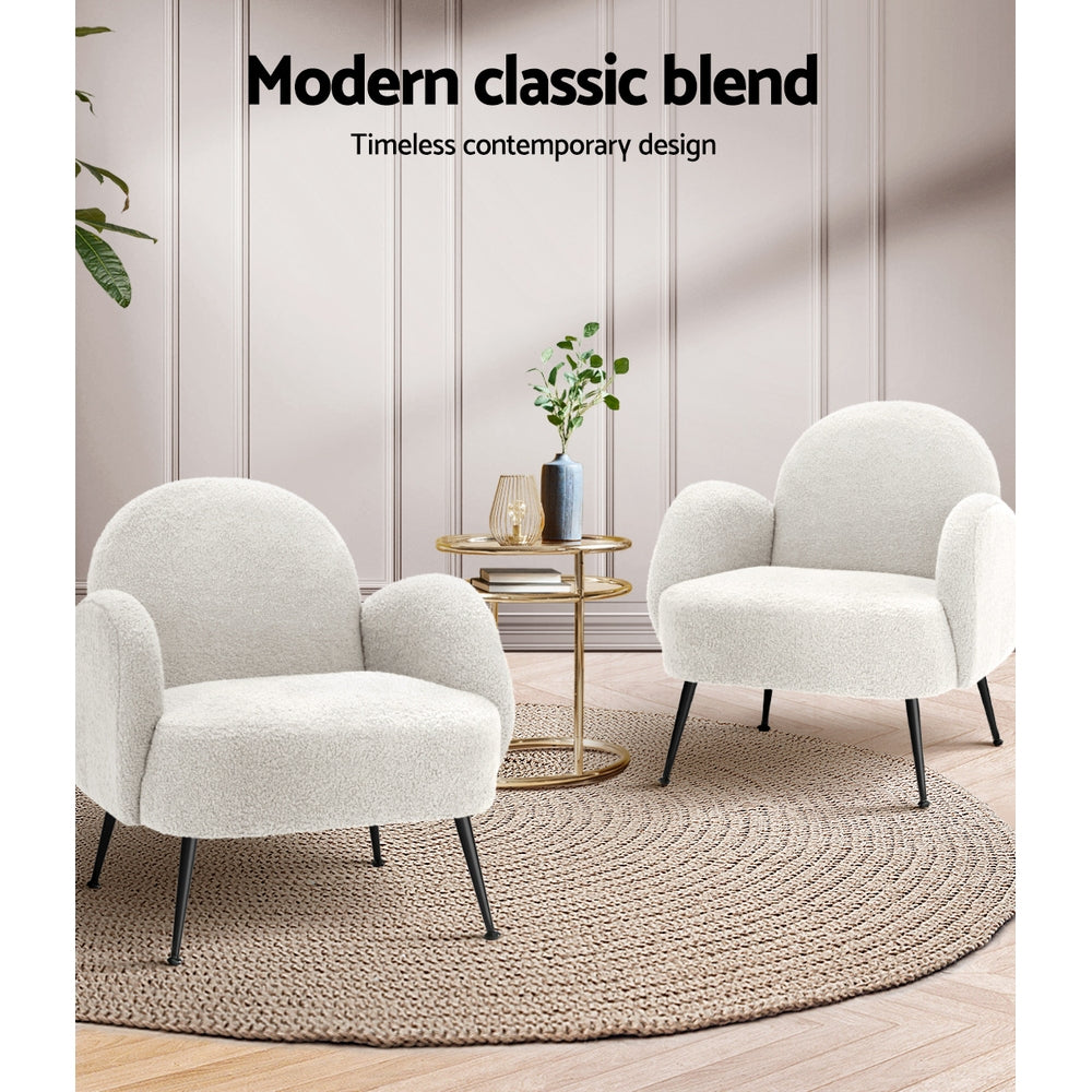 Arm Chairs & Recliners: Artiss Armchair Boucle White Hanes