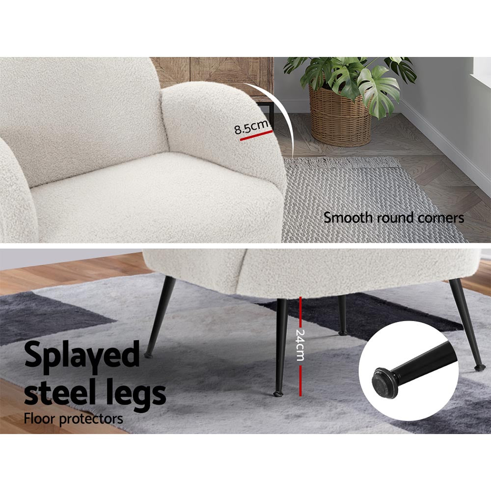 Arm Chairs & Recliners: Artiss Armchair Boucle White Hanes