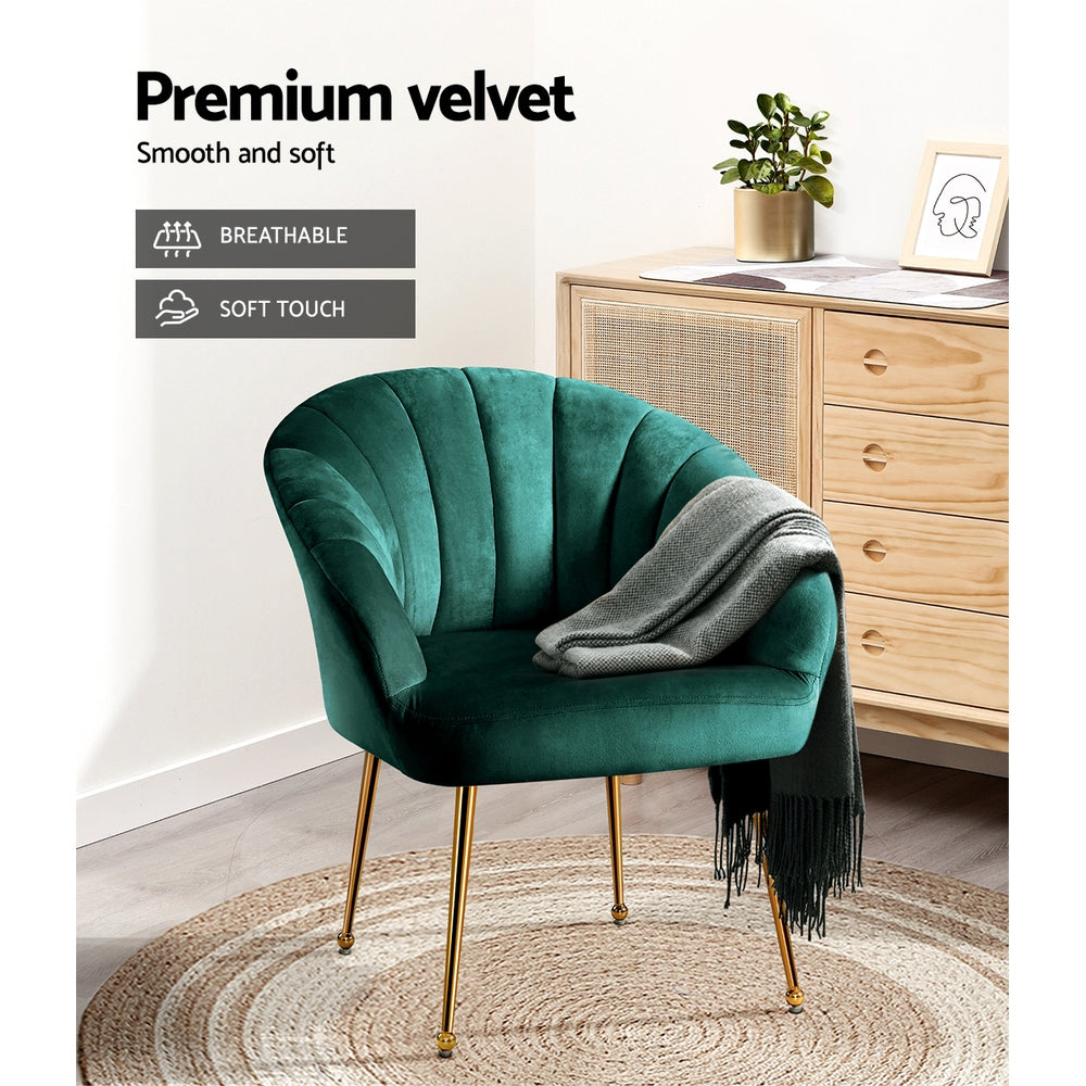 Arm Chairs & Recliners: Artiss Armchair Velvet Green Eloise