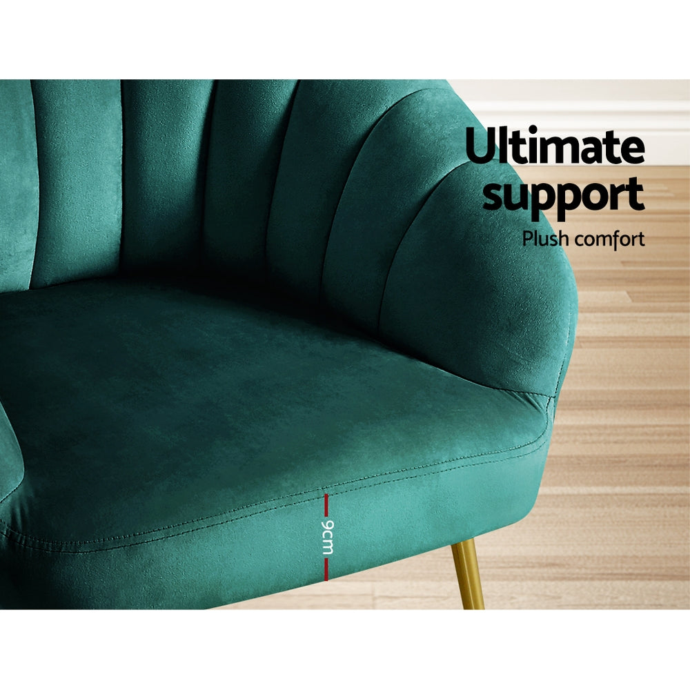 Arm Chairs & Recliners: Artiss Armchair Velvet Green Eloise