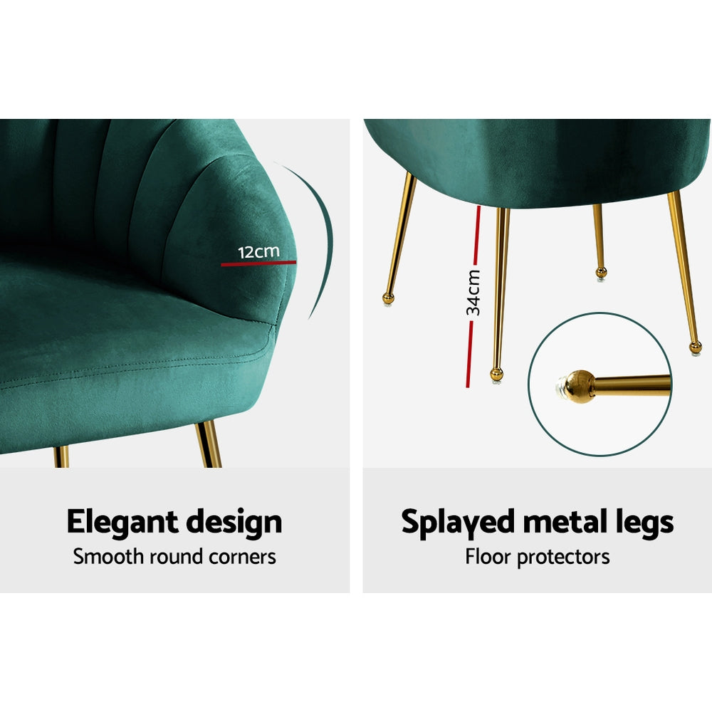Arm Chairs & Recliners: Artiss Armchair Velvet Green Eloise