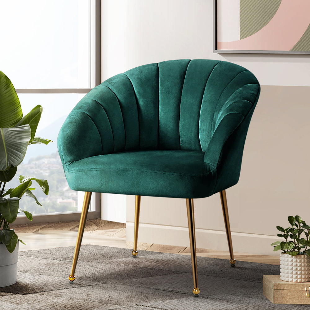 Arm Chairs & Recliners: Artiss Armchair Velvet Green Eloise