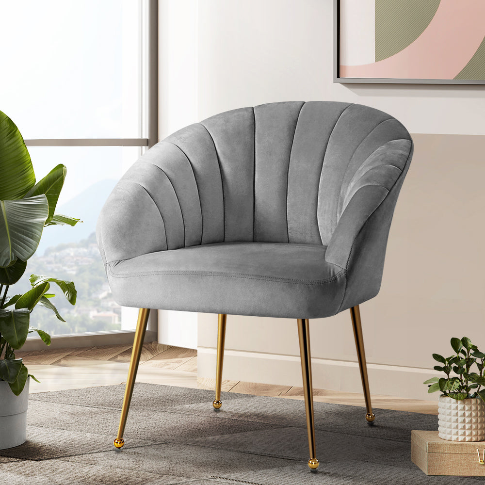 Arm Chairs & Recliners: Artiss Armchair Velvet Grey Eloise