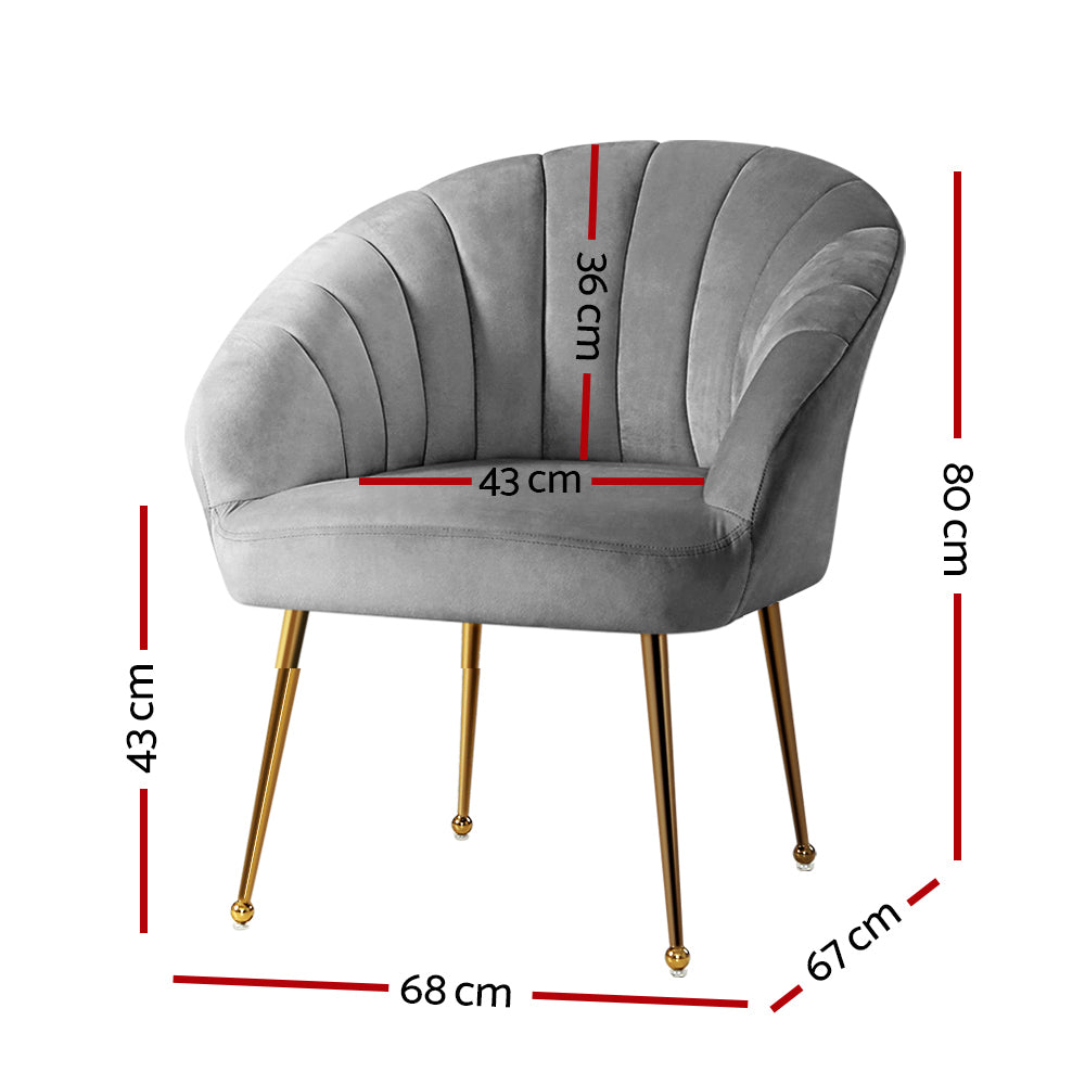 Arm Chairs & Recliners: Artiss Armchair Velvet Grey Eloise