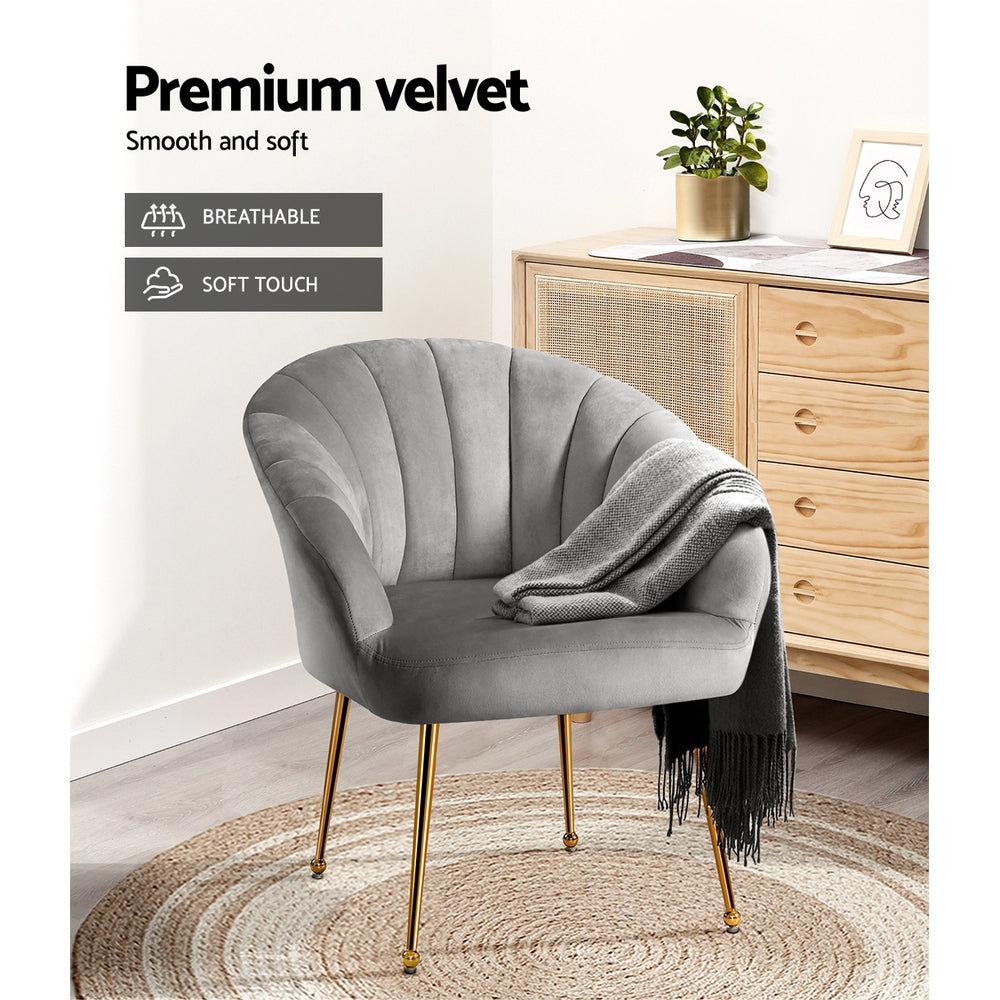 Arm Chairs & Recliners: Artiss Armchair Velvet Grey Eloise