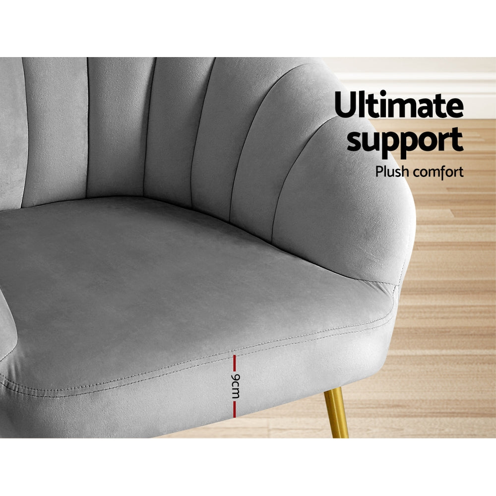 Arm Chairs & Recliners: Artiss Armchair Velvet Grey Eloise