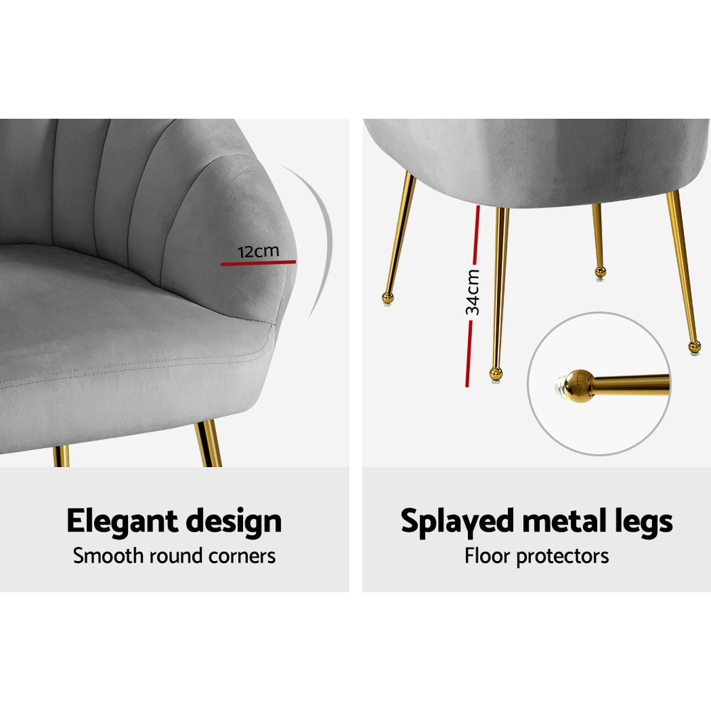 Arm Chairs & Recliners: Artiss Armchair Velvet Grey Eloise