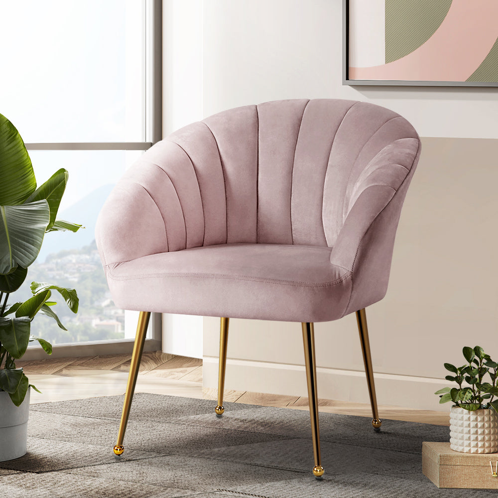 Arm Chairs & Recliners: Artiss Armchair Velvet Pink Eloise