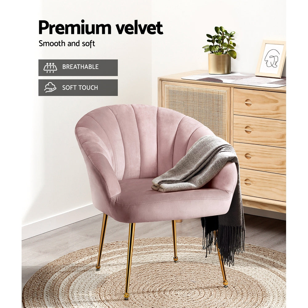 Arm Chairs & Recliners: Artiss Armchair Velvet Pink Eloise