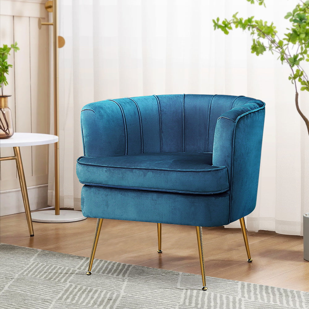 Arm Chairs & Recliners: Artiss Armchair Velvet Blue Norvia