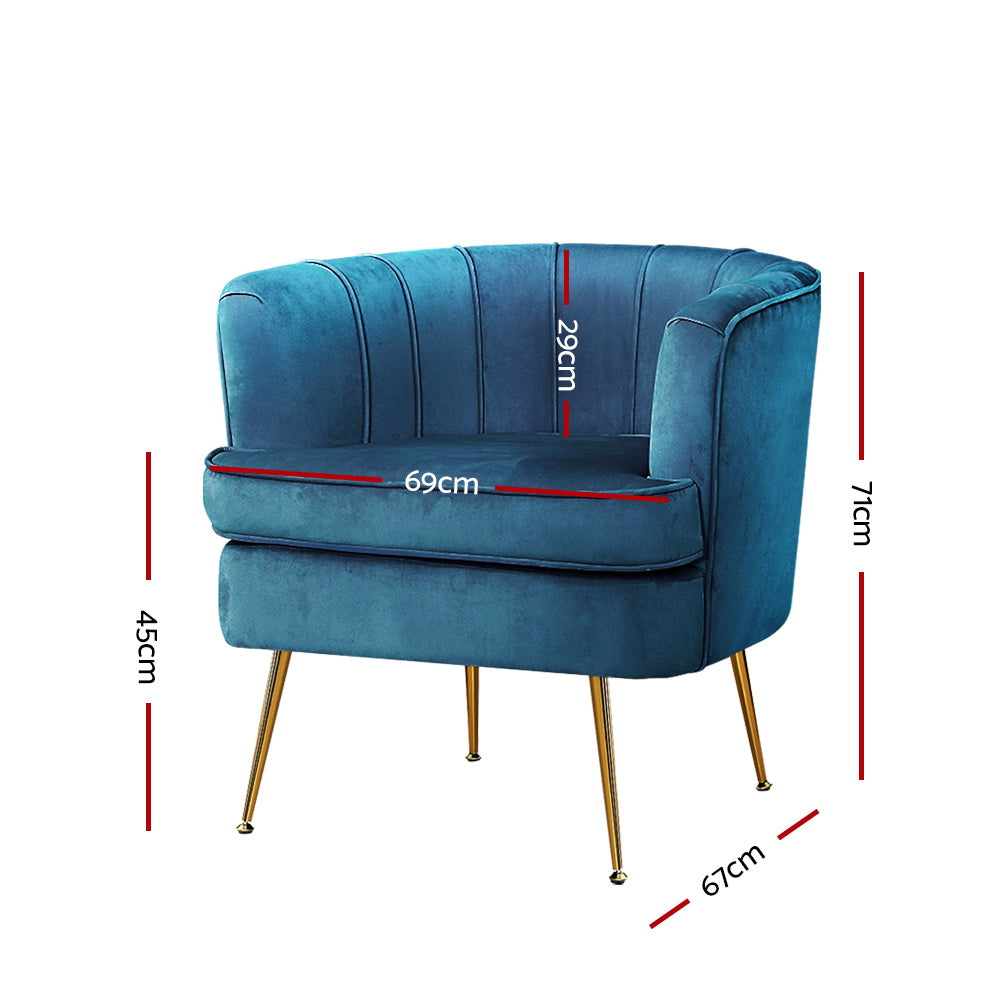 Arm Chairs & Recliners: Artiss Armchair Velvet Blue Norvia