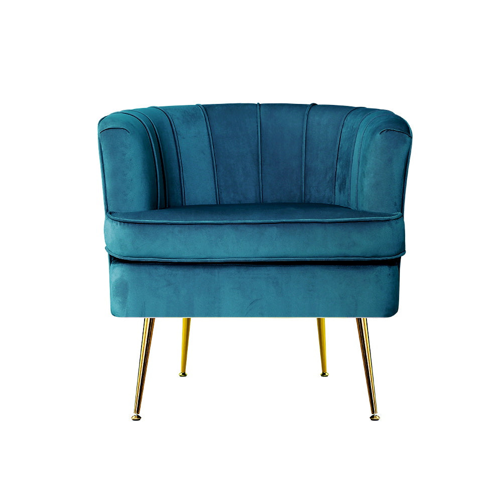 Arm Chairs & Recliners: Artiss Armchair Velvet Blue Norvia