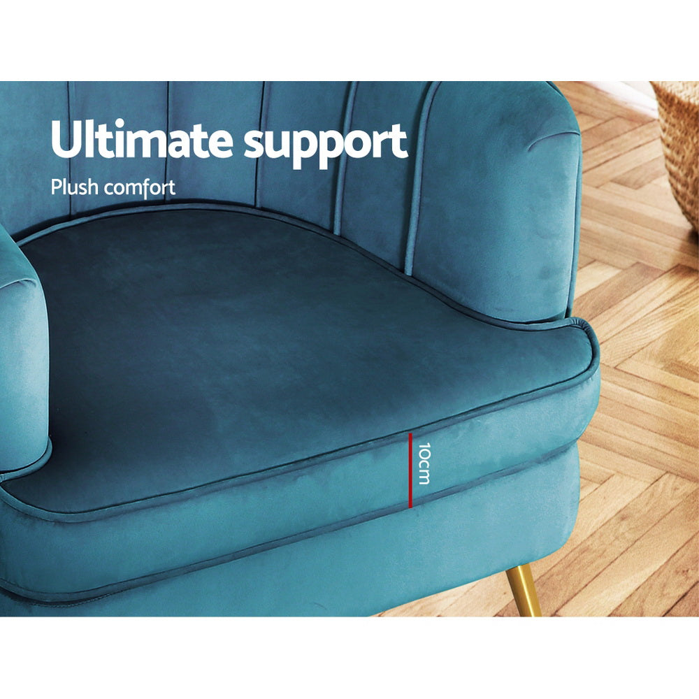 Arm Chairs & Recliners: Artiss Armchair Velvet Blue Norvia
