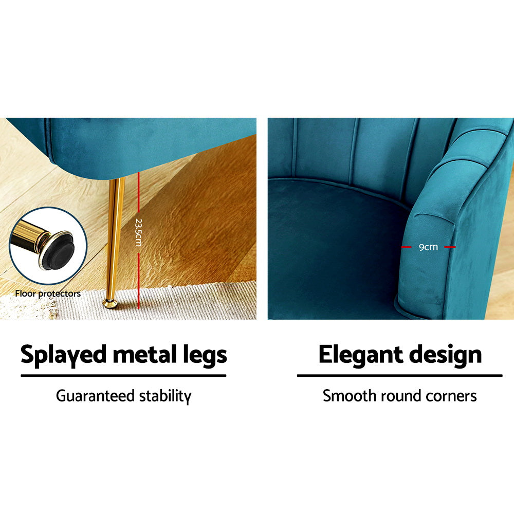 Arm Chairs & Recliners: Artiss Armchair Velvet Blue Norvia