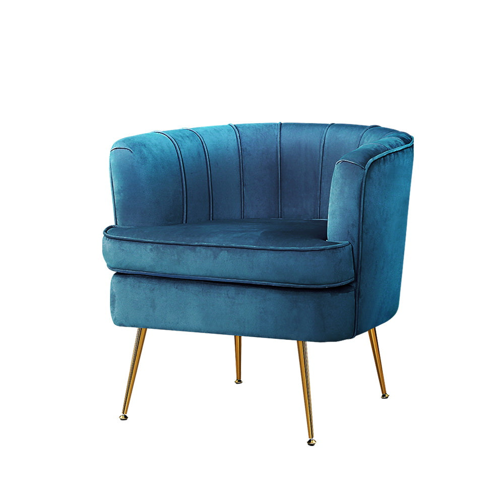 Arm Chairs & Recliners: Artiss Armchair Velvet Blue Norvia