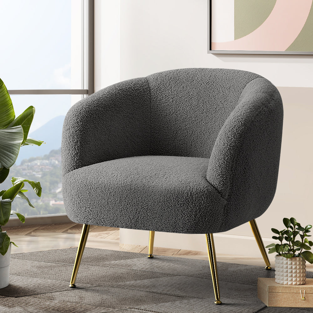 Arm Chairs & Recliners: Artiss Armchair Lounge Chair Accent Chairs Arm Armchairs Sherpa Boucle Charcoal