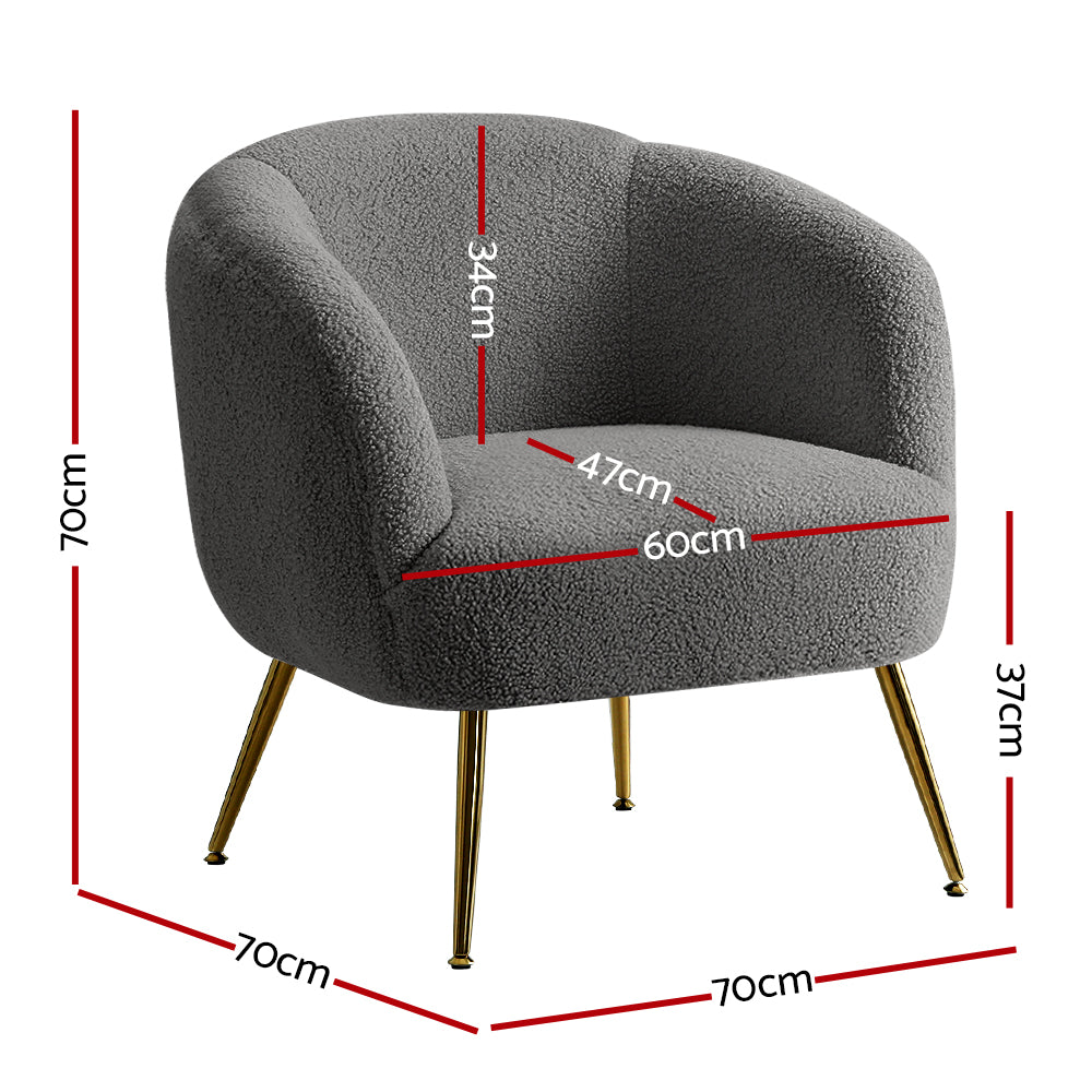 Arm Chairs & Recliners: Artiss Armchair Lounge Chair Accent Chairs Arm Armchairs Sherpa Boucle Charcoal
