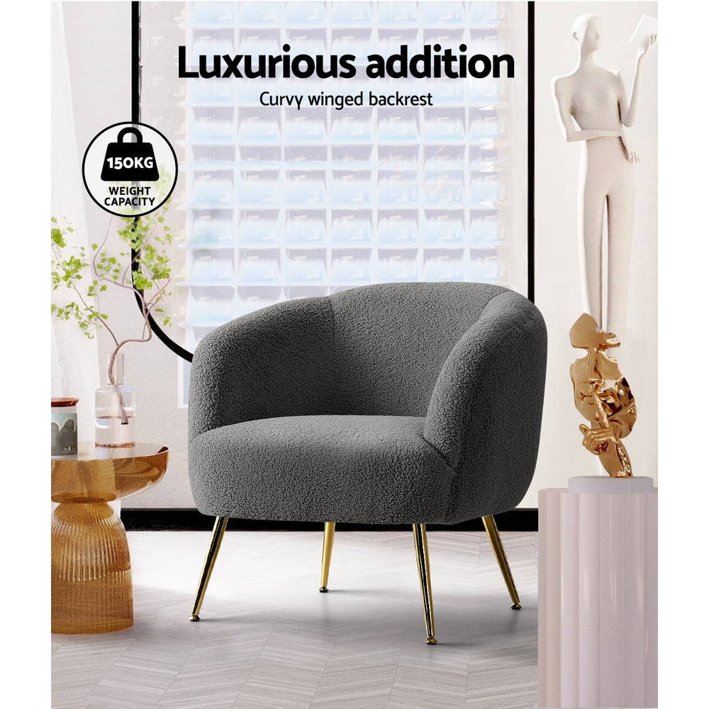Arm Chairs & Recliners: Artiss Armchair Lounge Chair Accent Chairs Arm Armchairs Sherpa Boucle Charcoal