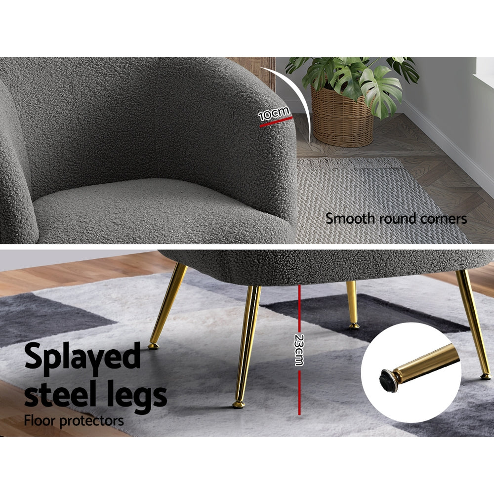 Arm Chairs & Recliners: Artiss Armchair Lounge Chair Accent Chairs Arm Armchairs Sherpa Boucle Charcoal
