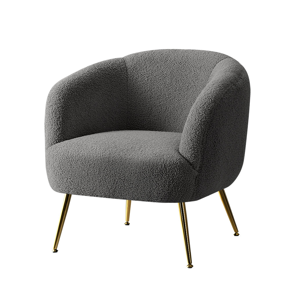 Arm Chairs & Recliners: Artiss Armchair Lounge Chair Accent Chairs Arm Armchairs Sherpa Boucle Charcoal