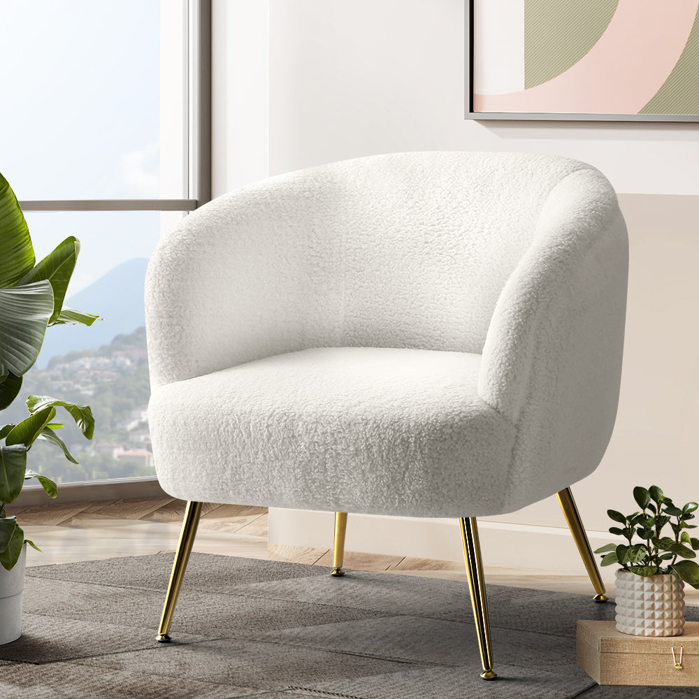 Arm Chairs & Recliners: Artiss Armchair Lounge Chair Accent Chairs Armchairs Sherpa Boucle Sofa White