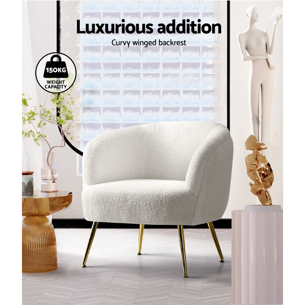 Arm Chairs & Recliners: Artiss Armchair Lounge Chair Accent Chairs Armchairs Sherpa Boucle Sofa White