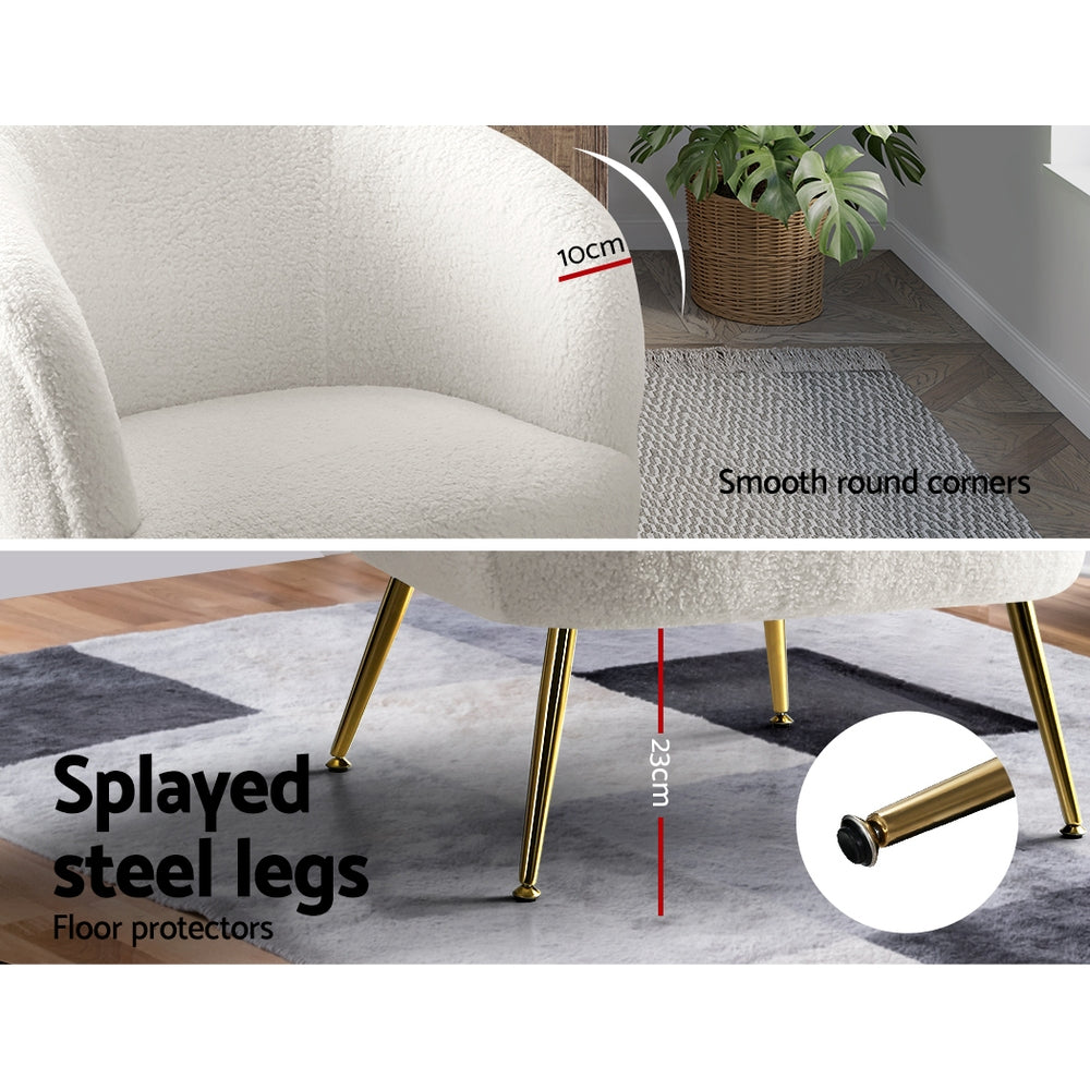 Arm Chairs & Recliners: Artiss Armchair Lounge Chair Accent Chairs Armchairs Sherpa Boucle Sofa White