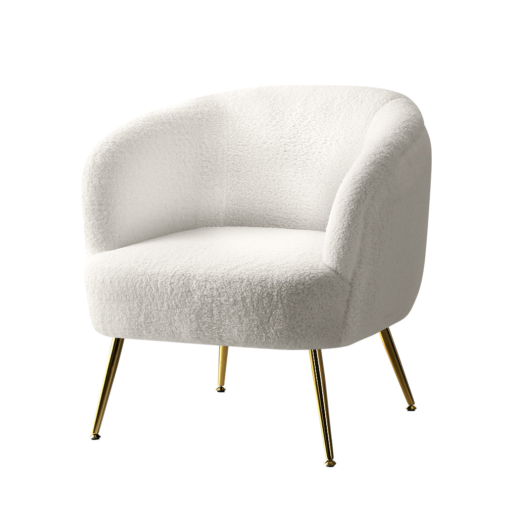 Arm Chairs & Recliners: Artiss Armchair Lounge Chair Accent Chairs Armchairs Sherpa Boucle Sofa White