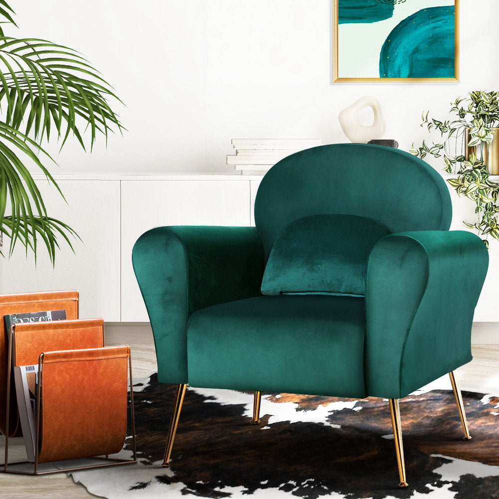 Arm Chairs & Recliners: Artiss Armchair Green Velvet Caroline