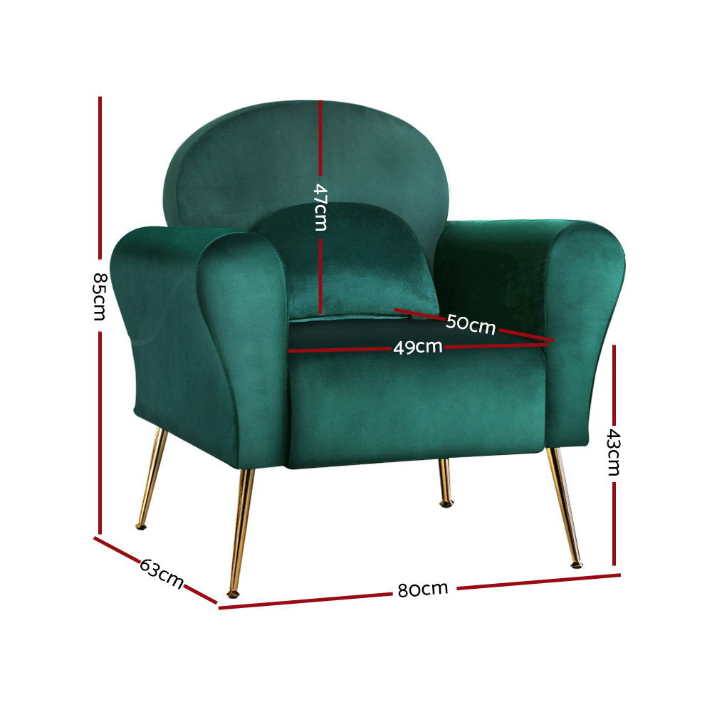 Arm Chairs & Recliners: Artiss Armchair Green Velvet Caroline