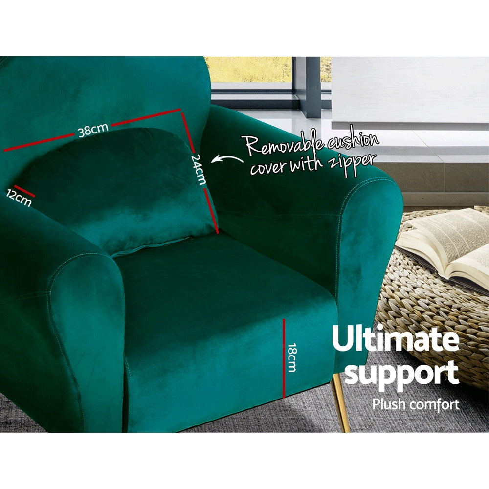 Arm Chairs & Recliners: Artiss Armchair Green Velvet Caroline