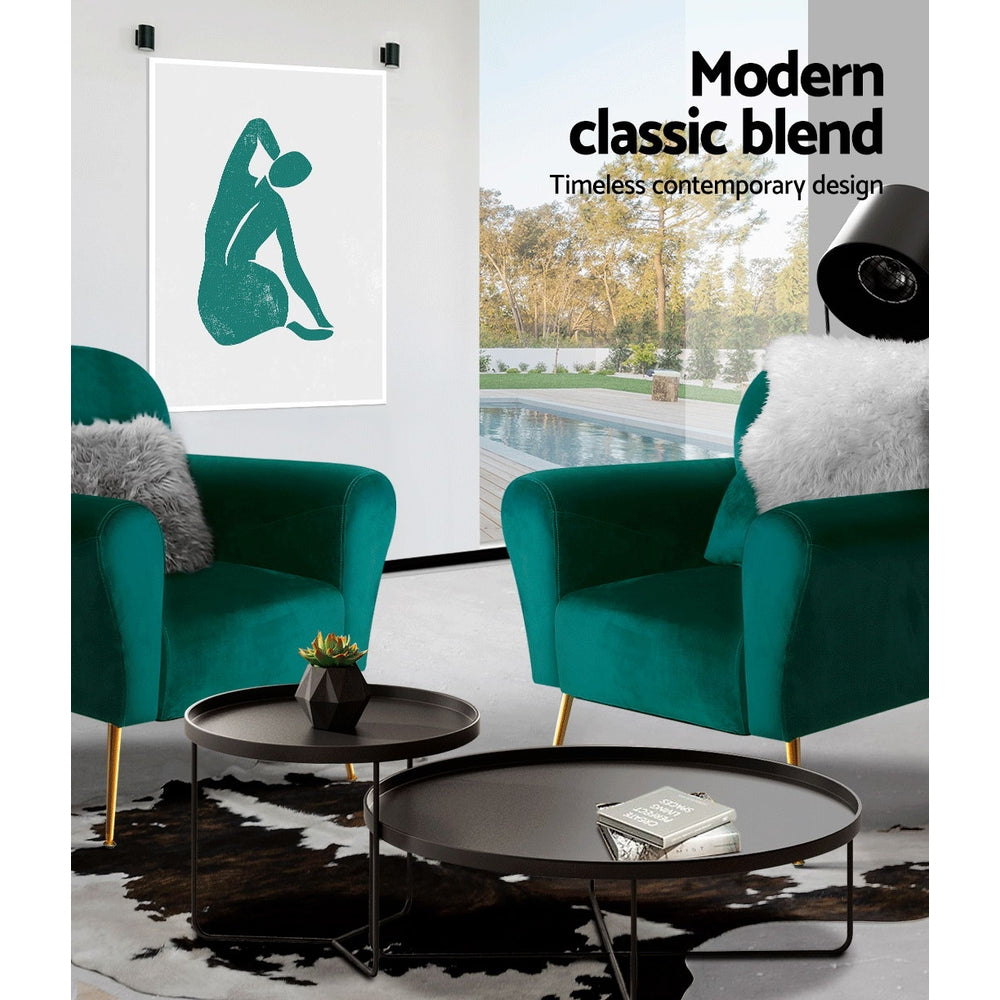 Arm Chairs & Recliners: Artiss Armchair Green Velvet Caroline