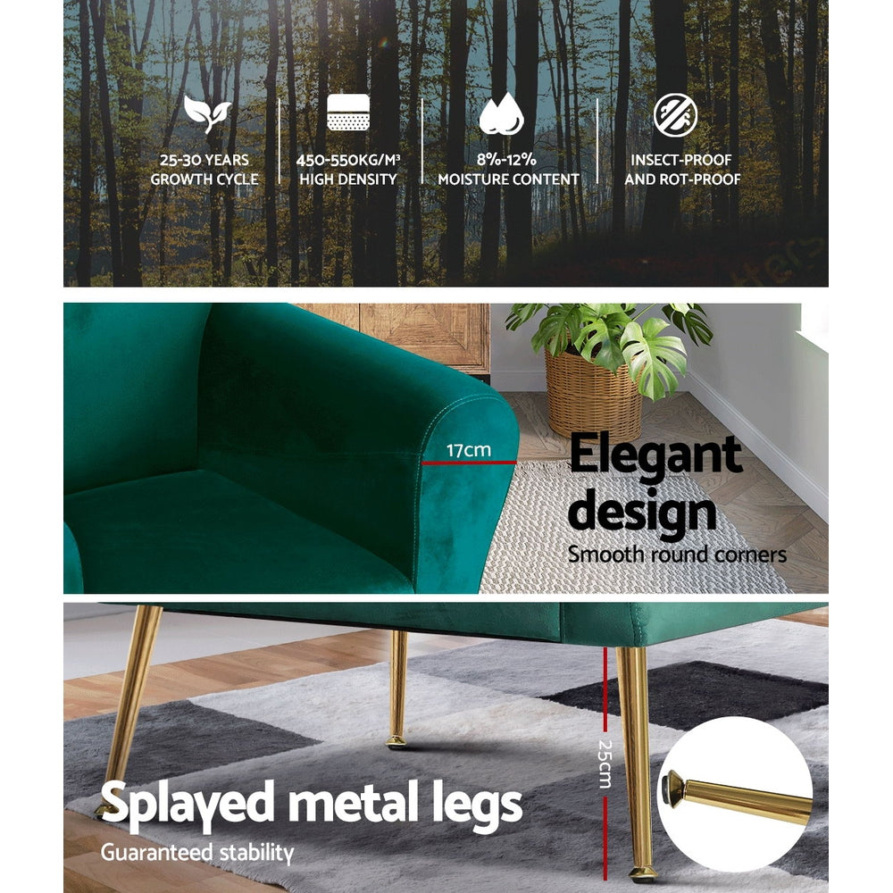 Arm Chairs & Recliners: Artiss Armchair Green Velvet Caroline