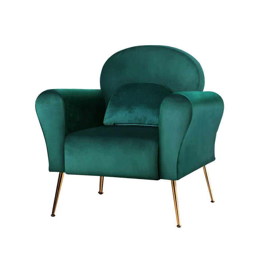 Arm Chairs & Recliners: Artiss Armchair Green Velvet Caroline